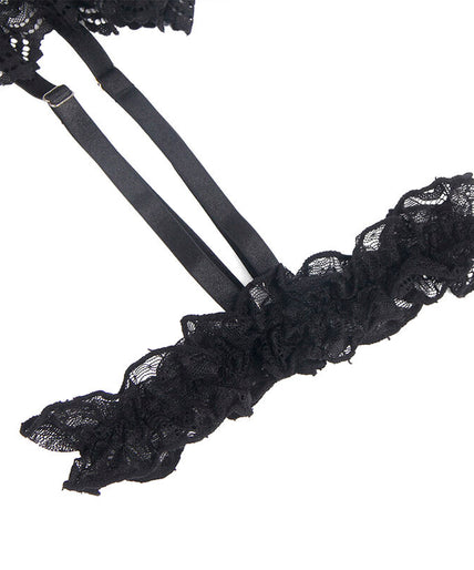 Subblime – Teddy With Garter With Lace Detail And Strips Black L/xl