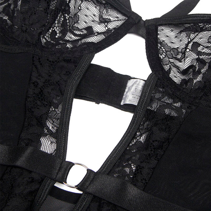 Subblime – Teddy mit Strumpfhalter mit Spitzen-Detail und Streifen Schwarz L/xl