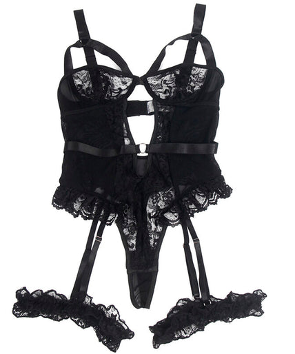 Subblime – Teddy With Garter With Lace Detail And Strips Black L/xl