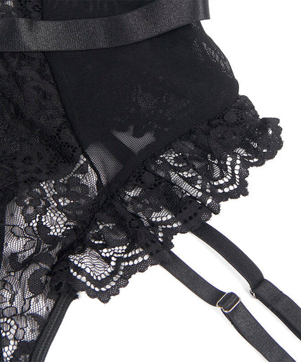 Subblime – Teddy With Garter With Lace Detail And Strips Black L/xl