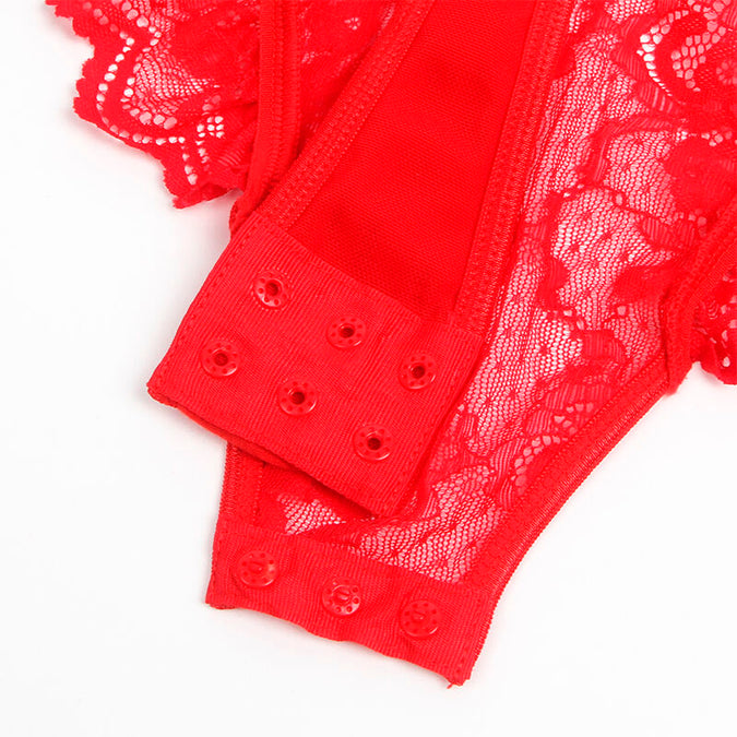 Subblime – Teddy mit Strapshalter, Spitzen-Detail und Streifen Rot S/m