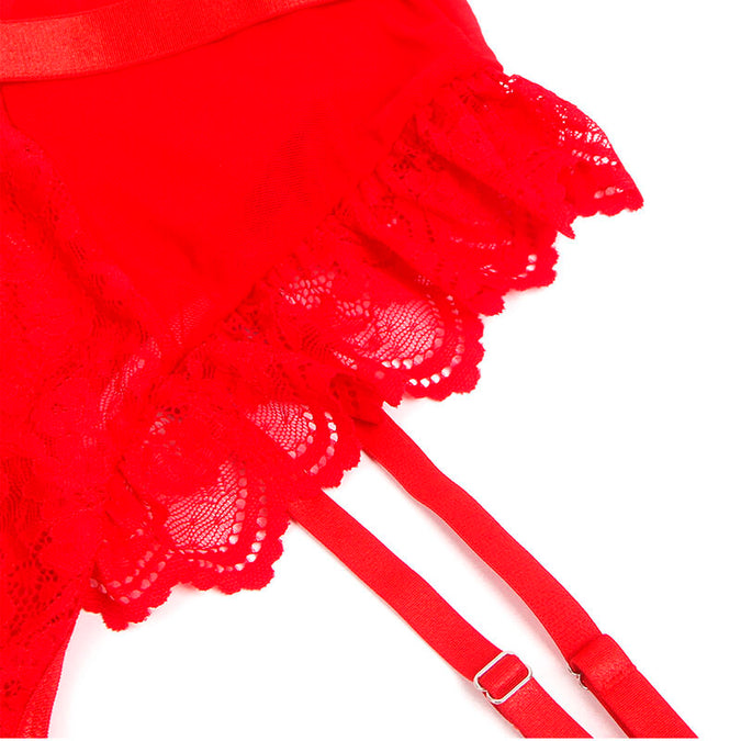 Subblime – Teddy mit Strapshalter, Spitzen-Detail und Streifen Rot L/xl