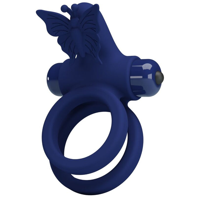 Pretty Love – Jamele Doppelring mit Vibration & Schmetterlingsstimulator Blau