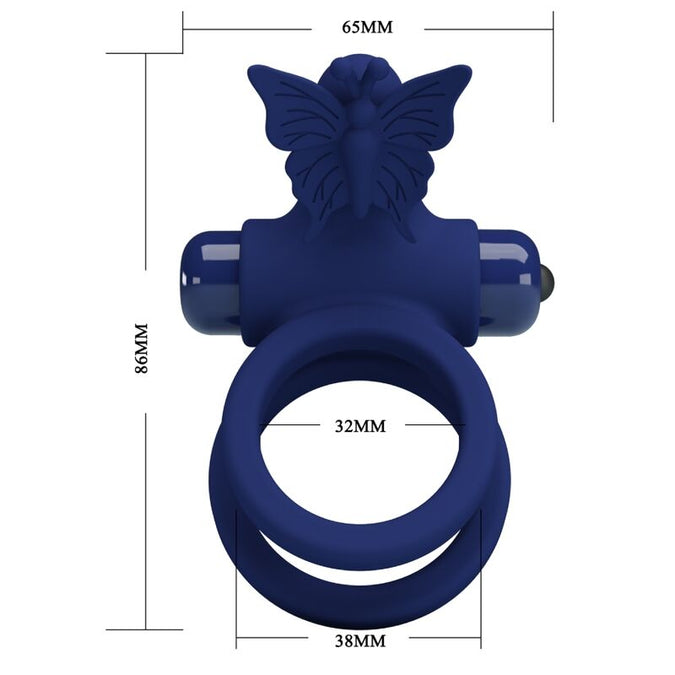 Pretty Love – Jamele Doppelring mit Vibration & Schmetterlingsstimulator Blau