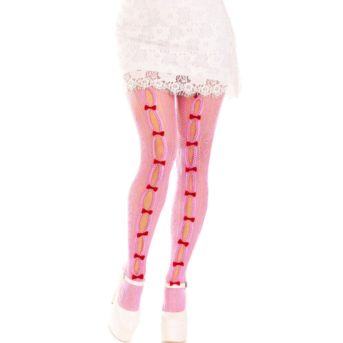 Leg Avenue – Stockings With Openings Heart & Bows Pink
