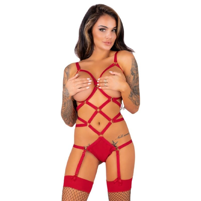 Livco Corsetti Fashion – Thiara Lc 20213 Set Body + Strümpfe Rot L/xl