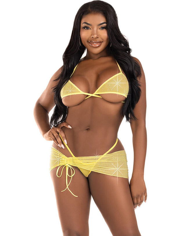 Leg Avenue – Dreiteiliges Diamanten-Set Gelb M/L