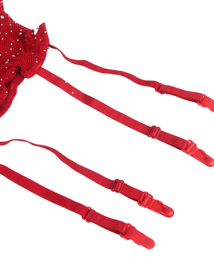 Subblime – 952181 Fishnet Bodystocking With Gloves And Diamonds Red One Size