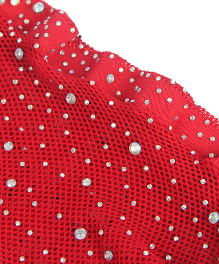 Subblime – 952181 Fishnet Bodystocking With Gloves And Diamonds Red One Size