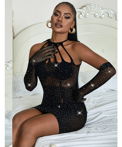 Subblime – 952235 Fishnet Dress With Rhinestones Black One Size