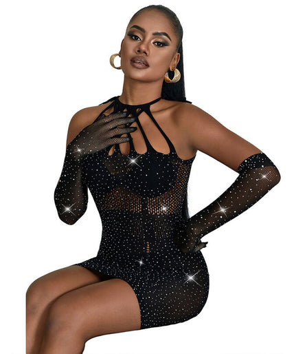 Subblime – 952235 Fishnet Dress With Rhinestones Black One Size