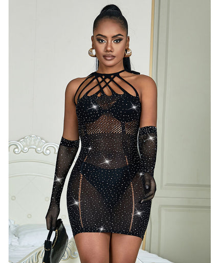 Subblime – 952235 Fishnet Dress With Rhinestones Black One Size