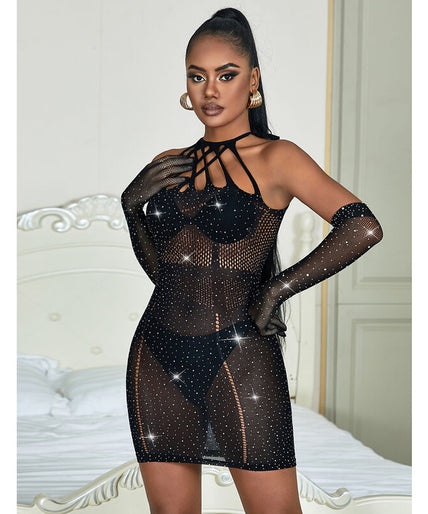 Subblime – 952235 Fishnet Dress With Rhinestones Black One Size