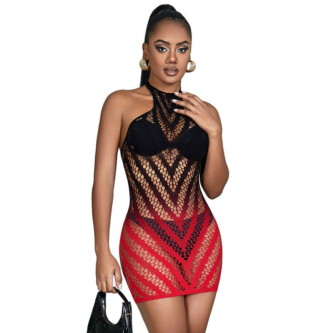 Subblime – 952242 Rotes und schwarzes degradierendes elastisches Netzkleid Einheitsgröße 