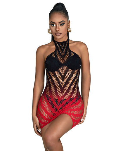 Subblime – 952242 Red And Black Degraded Elastic Fishnet Dress One Size