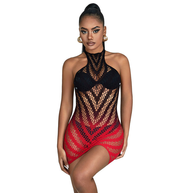 Subblime – 952242 Rotes und schwarzes degradierendes elastisches Netzkleid Einheitsgröße 