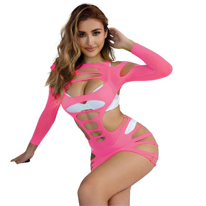 Subblime – 952273 Lange mouwen elastische visnetjurk roze one size