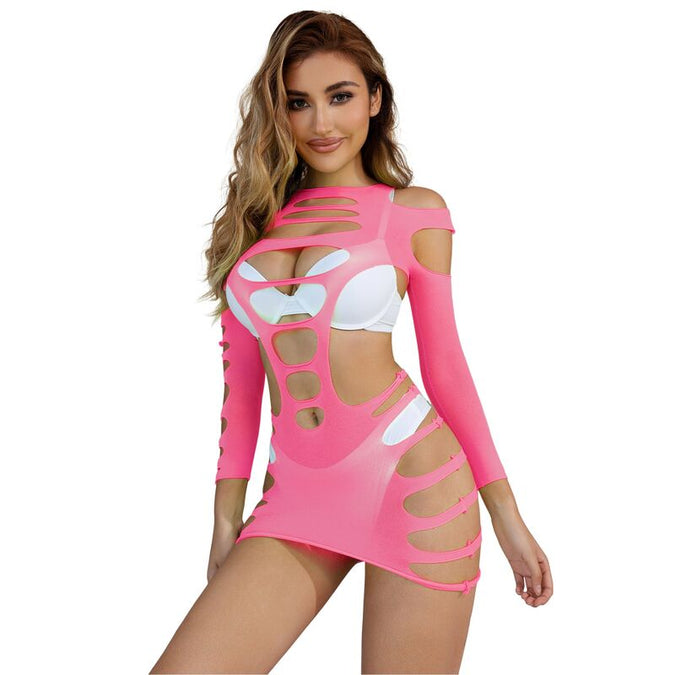 Subblime – 952273 Lange mouwen elastische visnetjurk roze one size