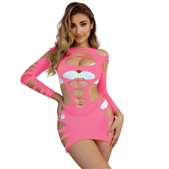 Subblime – 952273 Lange mouwen elastische visnetjurk roze one size