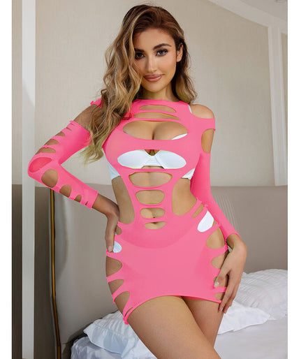 Subblime – 952273 Long Sleeve Elastic Fishnet Dress Pink One Size