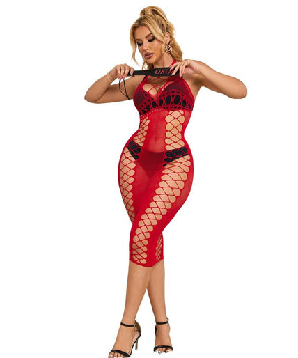 Subblime – 952327 Long Red Fishnet Dress One Size