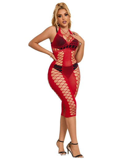 Subblime – 952327 Long Red Fishnet Dress One Size