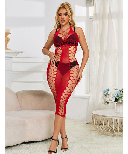 Subblime – 952327 Long Red Fishnet Dress One Size