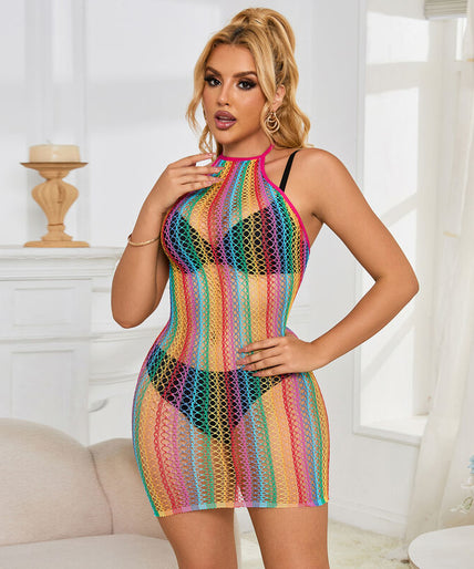 Subblime – 952341 Rainbow Fishnet Dress One Size