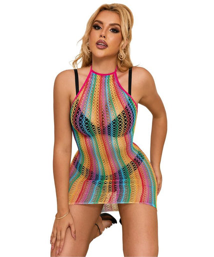 Subblime – 952341 Rainbow Fishnet Dress One Size