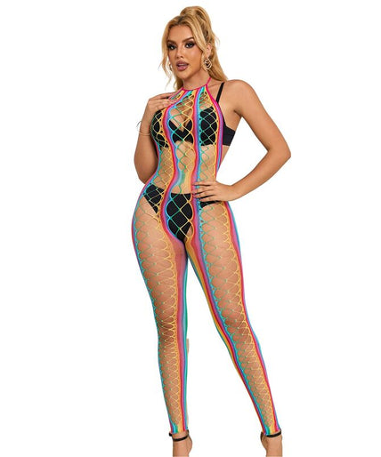 Subblime – 952358 Rainbow Mesh Halter Neck Bodystocking Xs/m