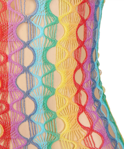 Subblime – 952365 Rainbow Bare Shoulder Fishnet Dress One Size