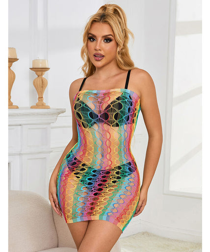 Subblime – 952365 Rainbow Bare Shoulder Fishnet Dress One Size
