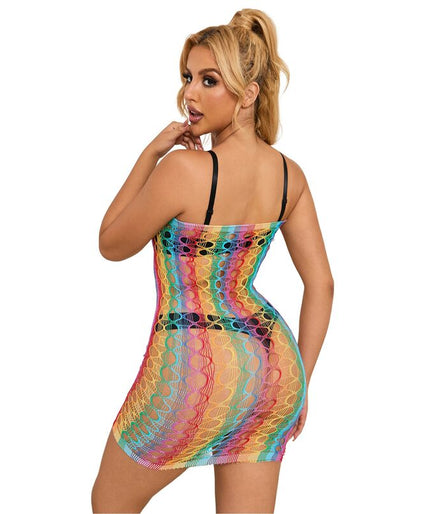 Subblime – 952365 Rainbow Bare Shoulder Fishnet Dress One Size