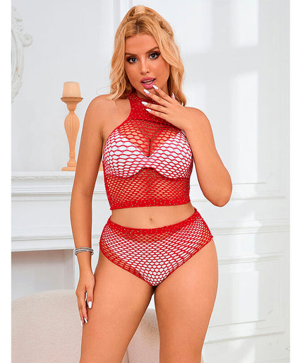 Subblime – 952402 Fishnet Set With Pink Diamonds One Size