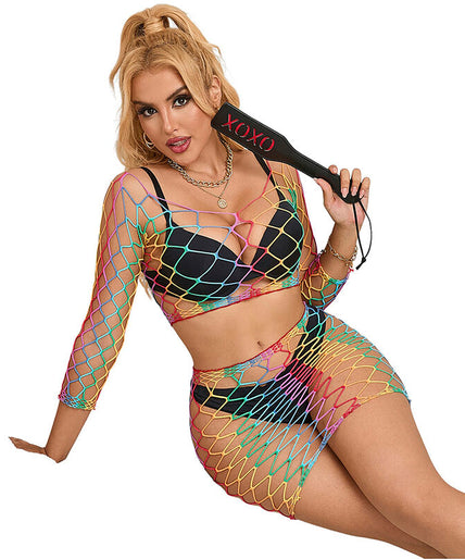 Subblime – 952440 2 – Piece Fishnet Set Long Sleeve Rainbow One Size
