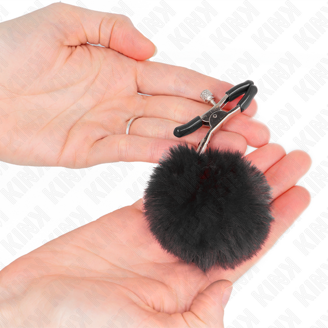 Kink – Nippelklemme mit Kunstfellball Schwarz 6 cm