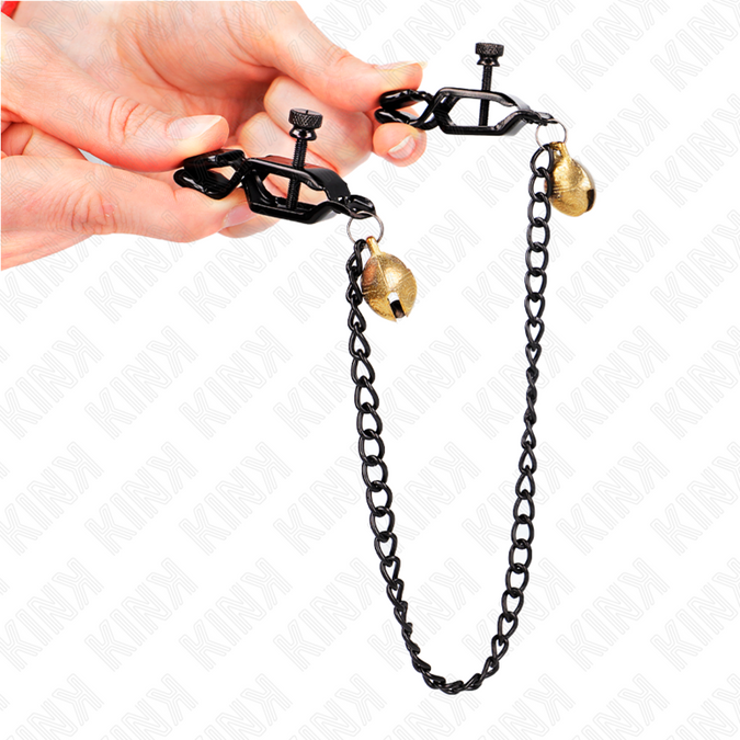Kink – Flache Ketten-Brustwarzenklemmen mit Glocke Silber 30 Cm