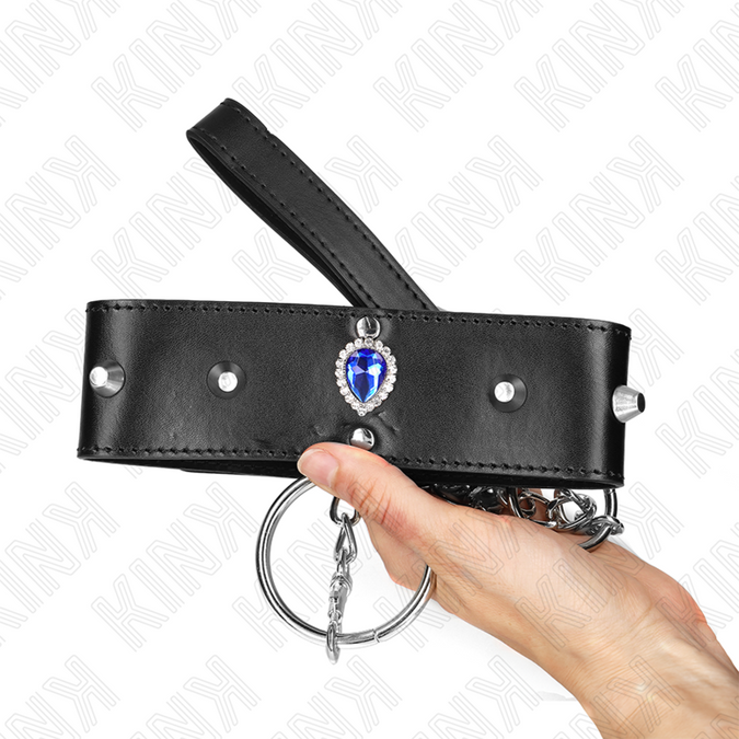 Kink – Halskette 65 cm mit Riemen und blauen Diamanten, verstellbar 36 – 43 cm x 5 cm