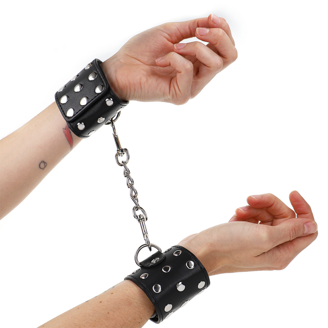 Kink – Polsboeien met druksluiting, volledig met klinknagels, zwart, verstelbaar 19 – 24 cm x 5,5 cm