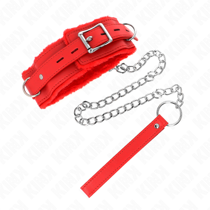 Kink – Halsband mit Leine 65 cm mit Einschränkungen Rot 36 – 42 cm x 5,5 cm