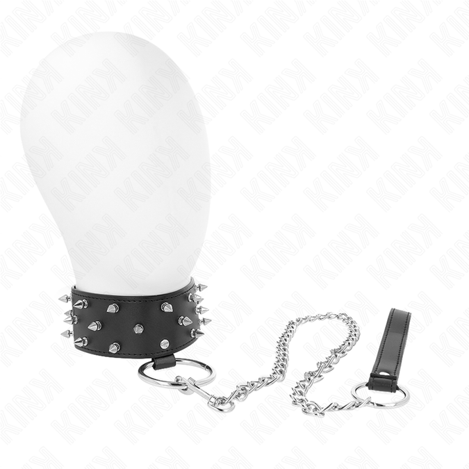 Kink – Halsband mit Leine 65 cm mit silbernen Nieten Modell 5 verstellbar 36 – 43 cm x 5 cm