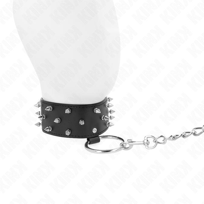 Kink – Halsband mit Leine 65 cm mit silbernen Nieten Modell 5 verstellbar 36 – 43 cm x 5 cm