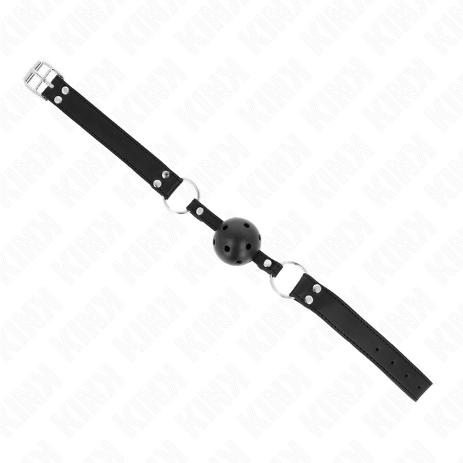 Kink – Atmungsaktiver Ballknebel 4 cm mit doppelter Niete Modell 1 Schwarz 62,5 x 2,5 cm verstellbar 42 – 58 cm