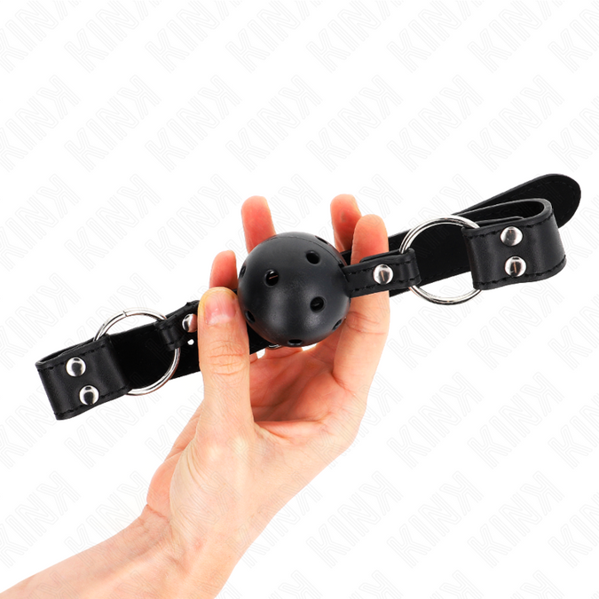 Kink – Atmungsaktiver Ballknebel 4 cm mit doppelter Niete Modell 1 Schwarz 62,5 x 2,5 cm verstellbar 42 – 58 cm