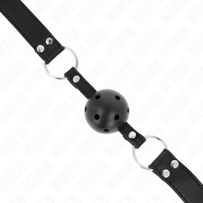 Kink – Atmungsaktiver Ballknebel 4 cm mit doppelter Niete Modell 1 Schwarz 62,5 x 2,5 cm verstellbar 42 – 58 cm