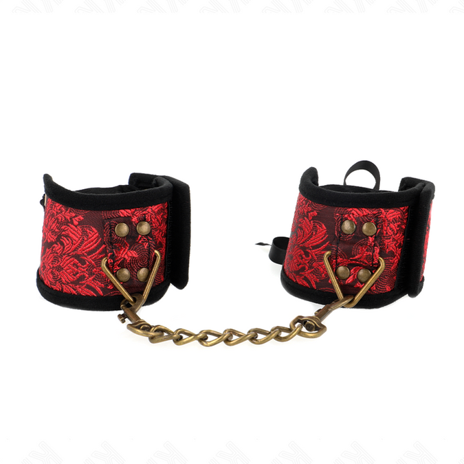 Kink – Scandal Handgelenkfesseln Rot – Schwarz mit Spitzen-Details 24,5 Cm X 6,5 Cm