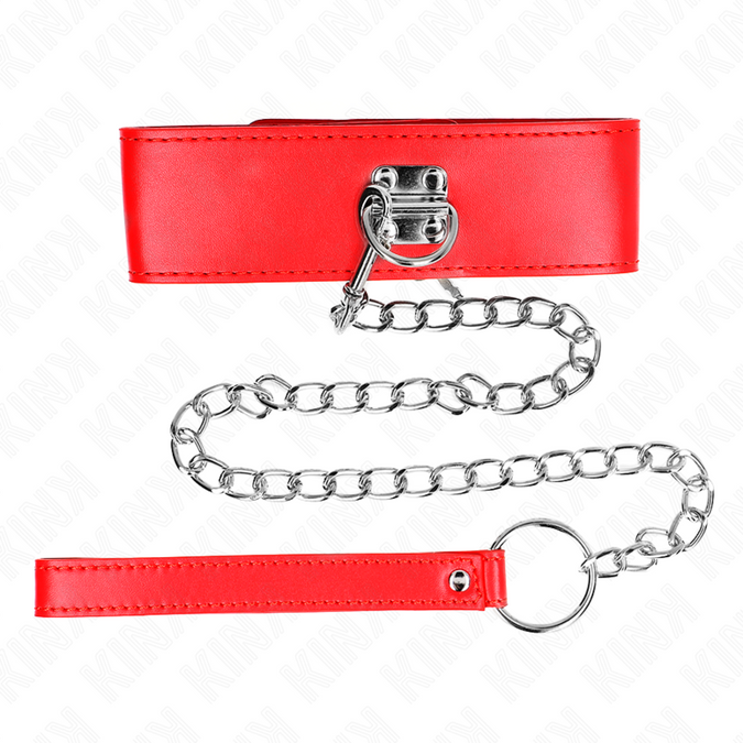 Kink – Halsband Mit Gürtel 65 Cm Mit Breitem Rotem Riemen Verstellbar 33,5 – 41 Cm X 5 Cm