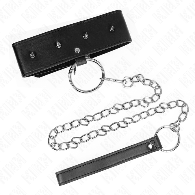 Kink – Halskette 65 Cm Mit Leine Mit Silbernen Nieten Modell 2 Verstellbar 36 – 43 Cm X 5 Cm