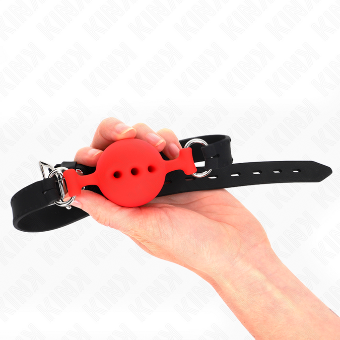 Kink – Vollsilikon Knebel 55 x 2 cm mit 4,5 cm Kugel Größe M Rot Verstellbar 35 – 51 cm
