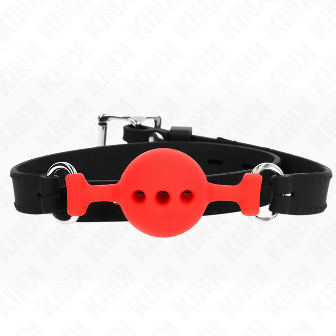 Kink – Vollsilikon Knebel 55 x 2 cm mit 4 cm Kugel Größe S Rot Verstellbar 35 – 51 cm